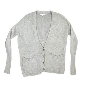 Not Monday 100% Cashmere Oversized V-Neck Cardigan Light Gray XS Pocket Sweater